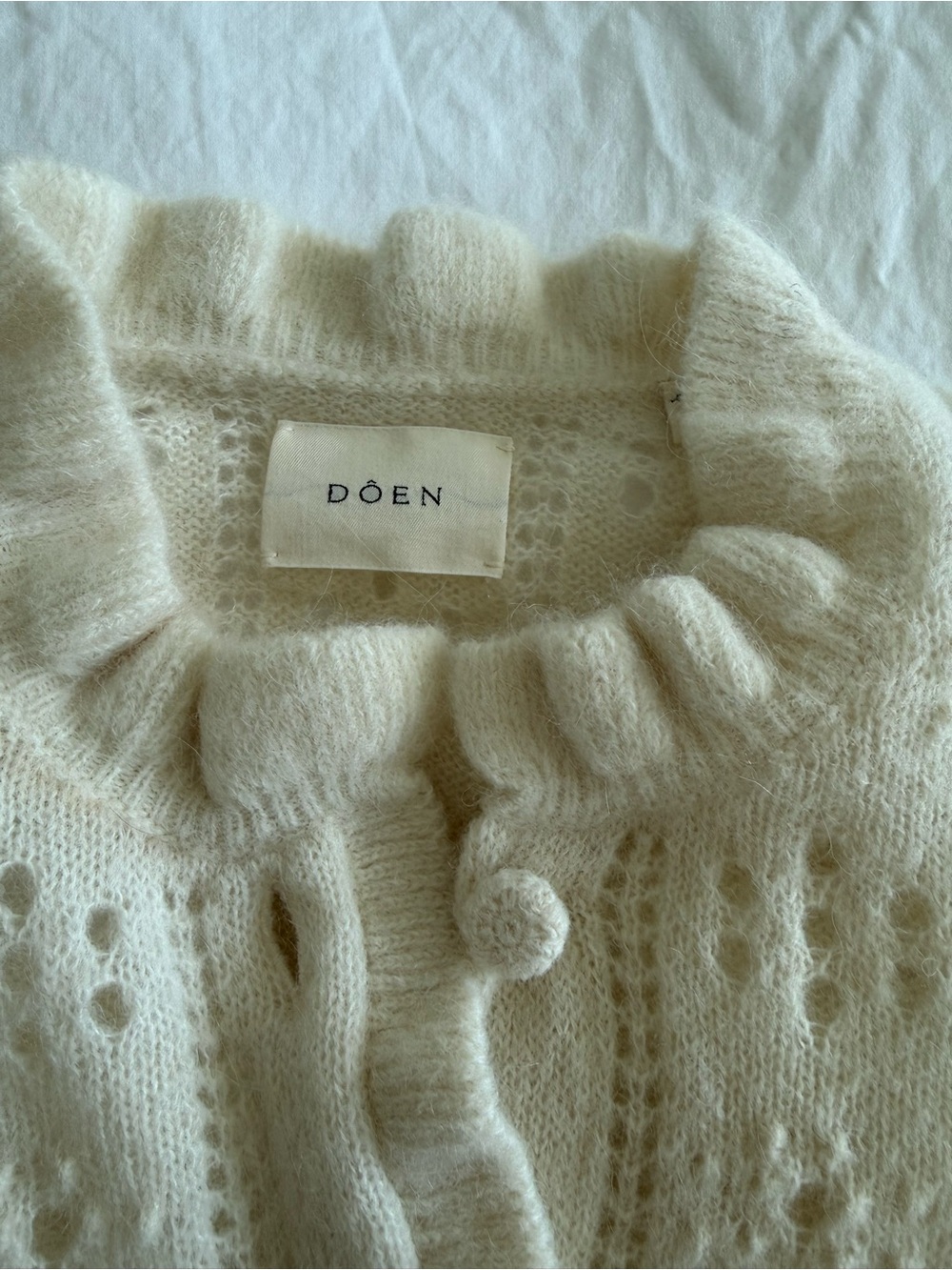 Doen Cream Ruffle-Trim Button-Up Cardigan - Picture 2 of 7